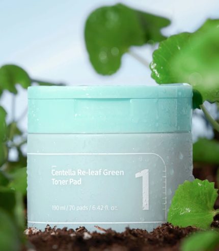 Numbuzin - No.1 - Centella Re-leaf Green Toner Pad - Zklidňující pleťové tampony s pupečníkem asijským - 70 ks / 190 ml